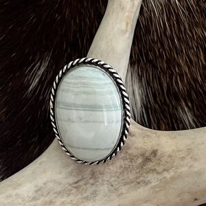 925 Sterling Silver Banded White Agate  Ring